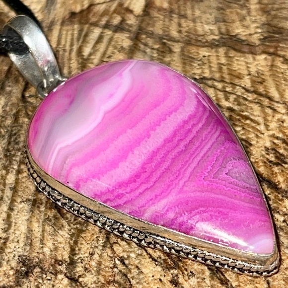 Pink Banded Botswana Agate Pendant 2 1/4” - Picture 14 of 15